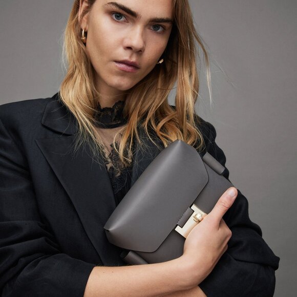 AllSaints Leather Frankie Convertible Crossbody Bag in Gray - Picture 9 of 11